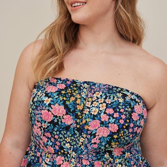 Torrid - Stretch Challis Lace-Up Back Corset Top in Floral Black​​​​​​​ - Picture 14 of 15